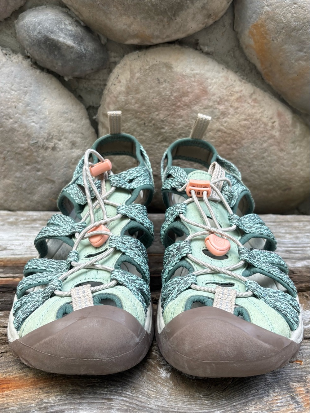 Keen Whisper Sandal- Woman’s Mint Green and Peach Outdoor Sport Sandals - Picture 2 of 9